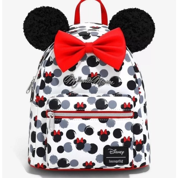 Loungefly Handbags - Loungefly Disney Minnie Mouse Glitter Ears Mini Backpack Head Pattern Bow Bag